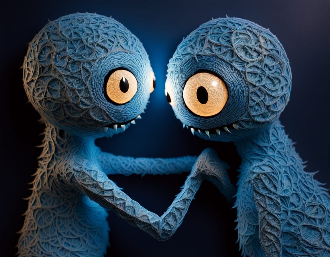 Shy Gum Monster Mooncalves Backlit by a Blue Moon