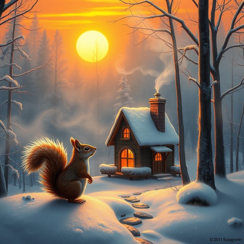 Whimsical Winter Woodland Scene in Cozy Style