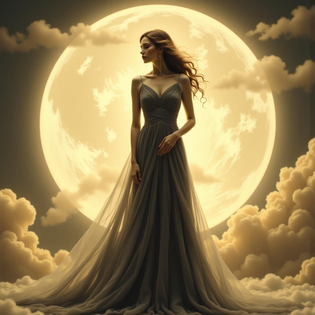 Elegant Woman in Moonlight: Ethereal Portrait