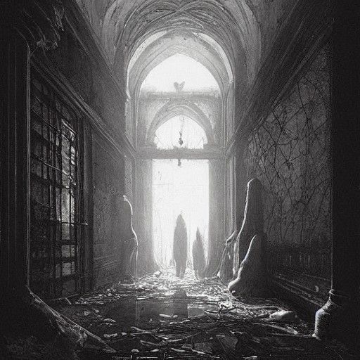 Eerie Abandoned Hallway in Gothic Horror Style