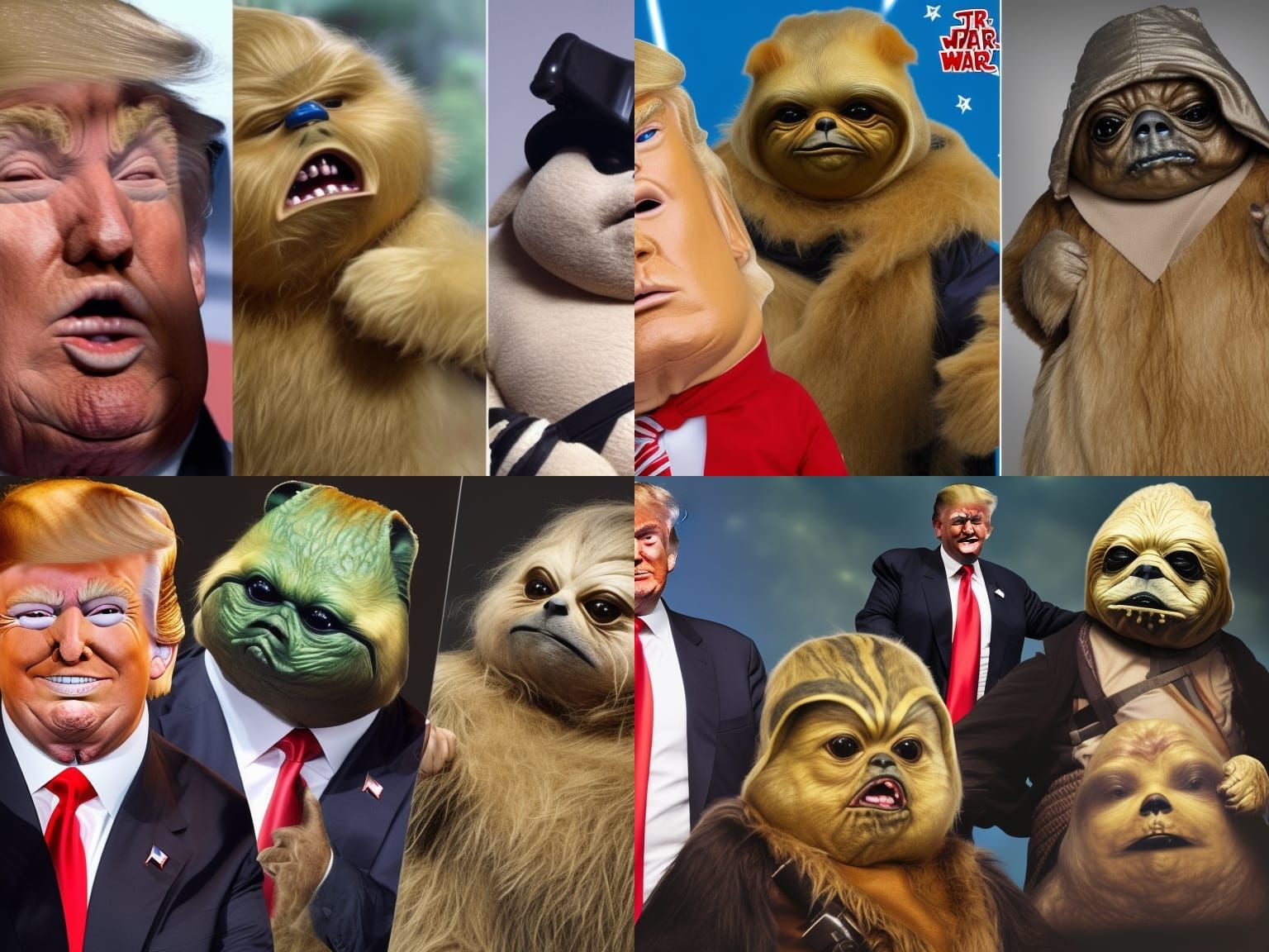 Donald Trump as Ewok with Jabba the Hutt