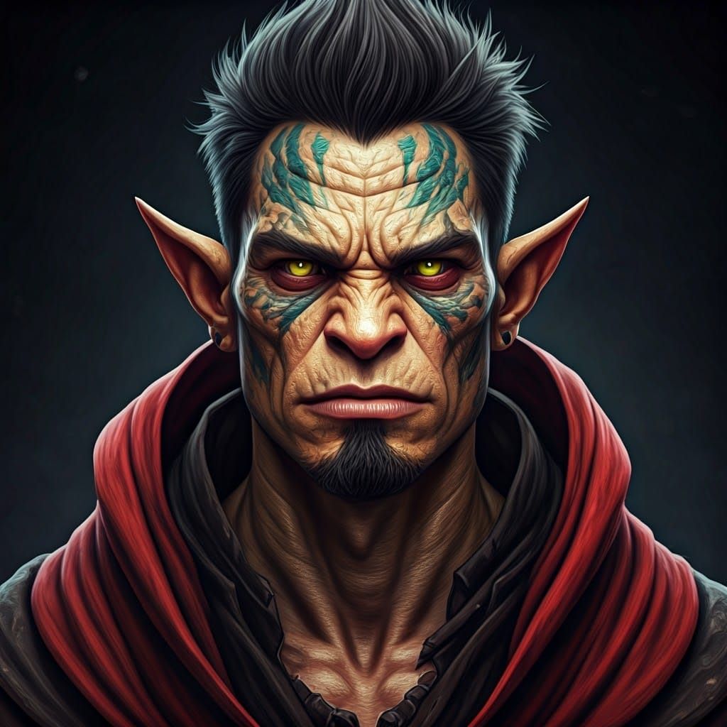 Orc Male in Red and Black Robes
