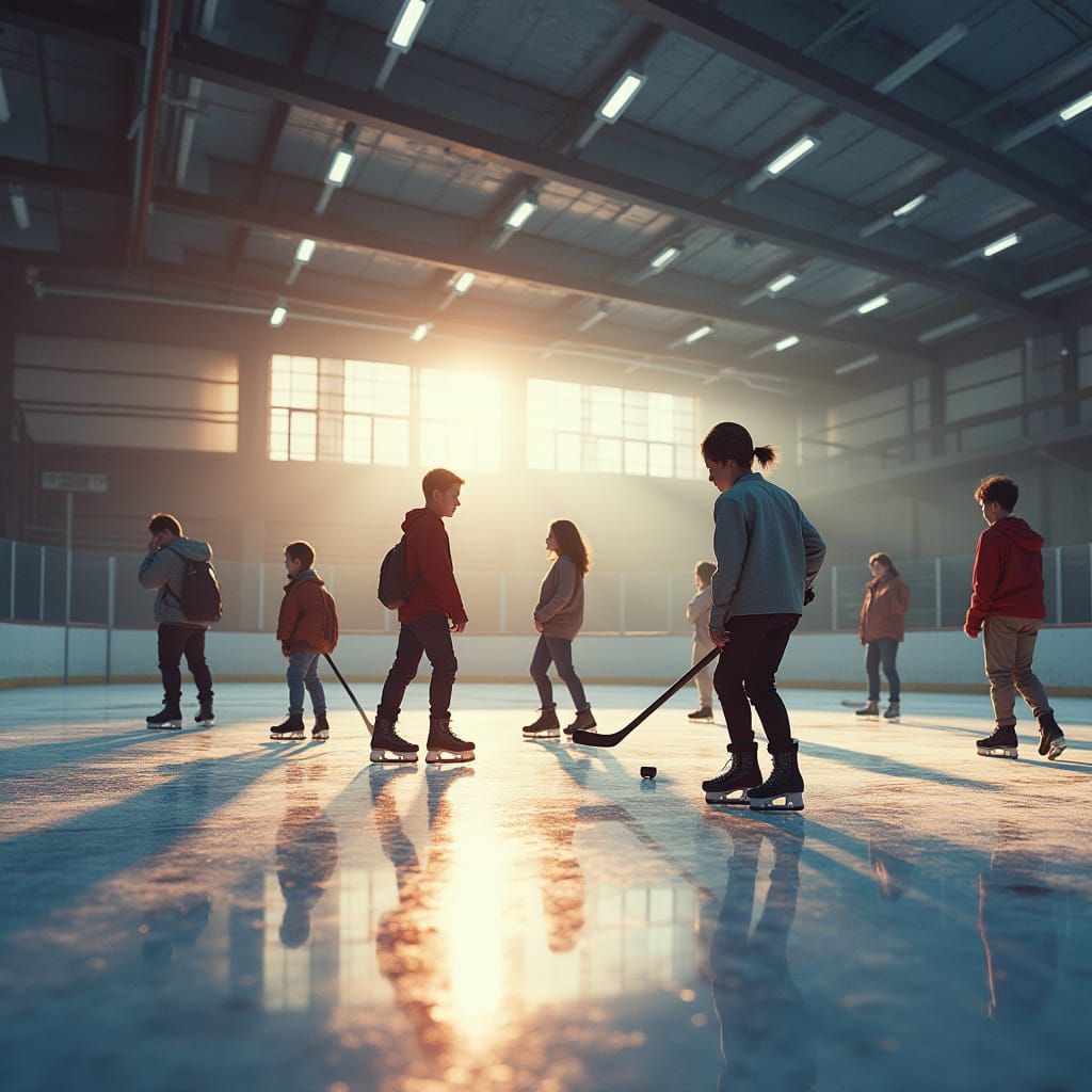 Teenagers Thrive on Golden Ice Rink in Modern School Setting