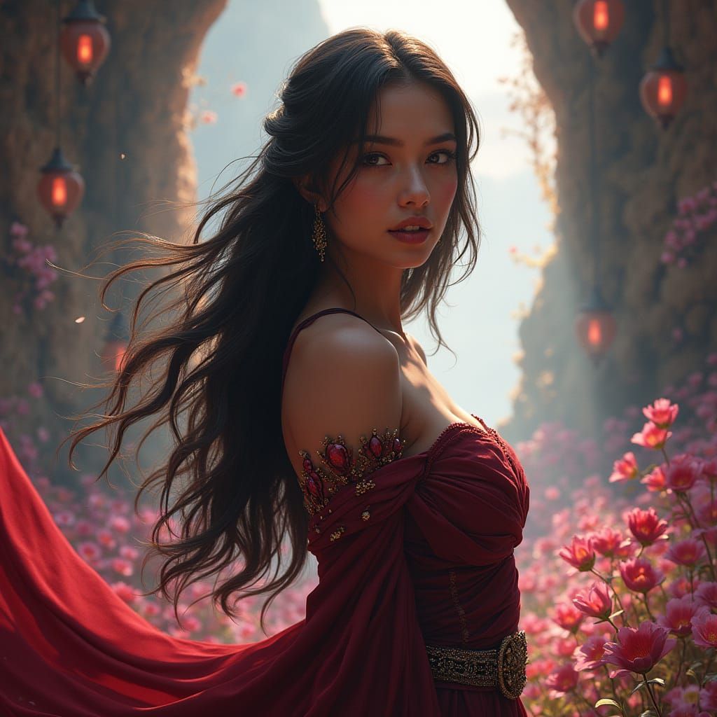 Fantasy Heroine in Rich Environment, Matte Painting Style