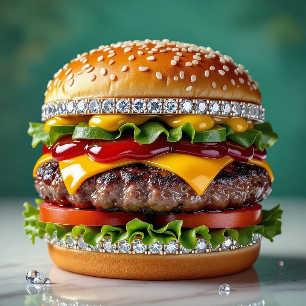 Gemstone Hamburger: A Luxurious Digital Art Creation