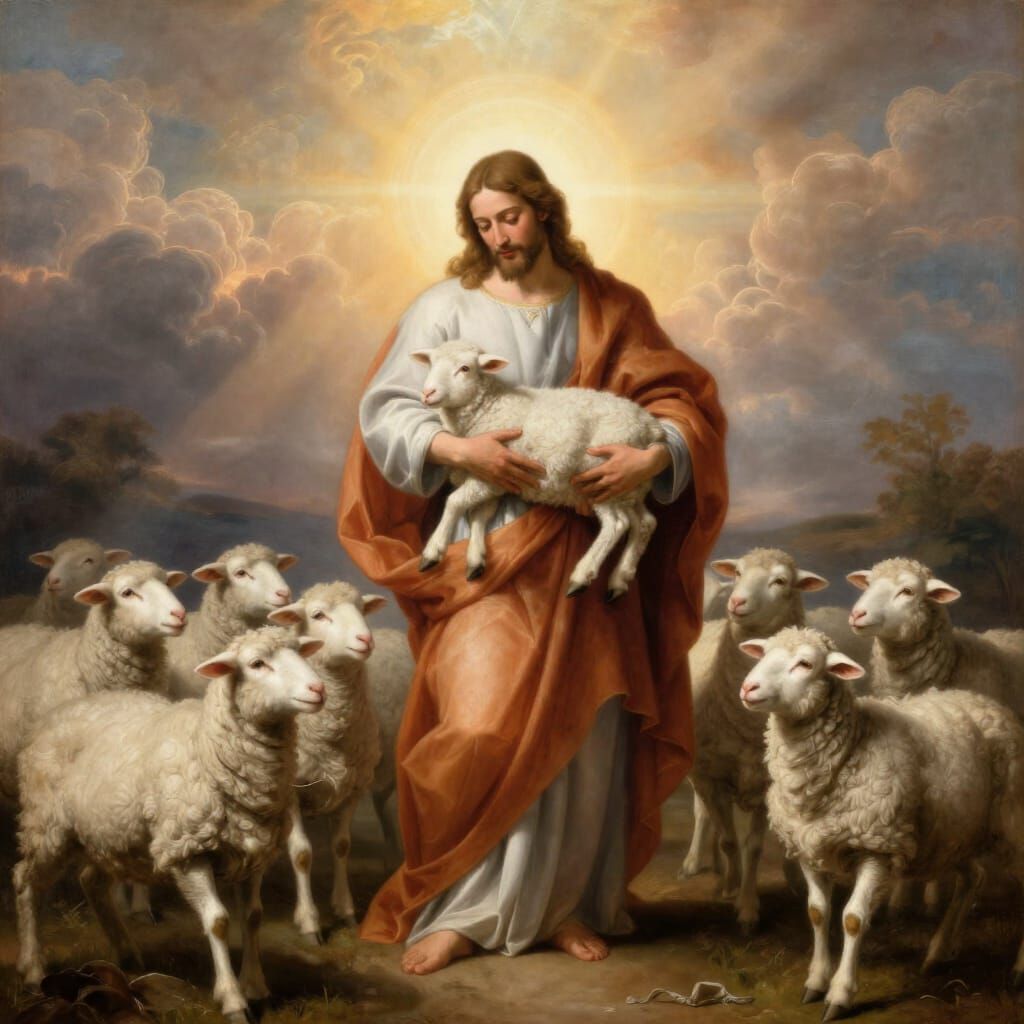 Jesus with Lamb in Heavenly Light