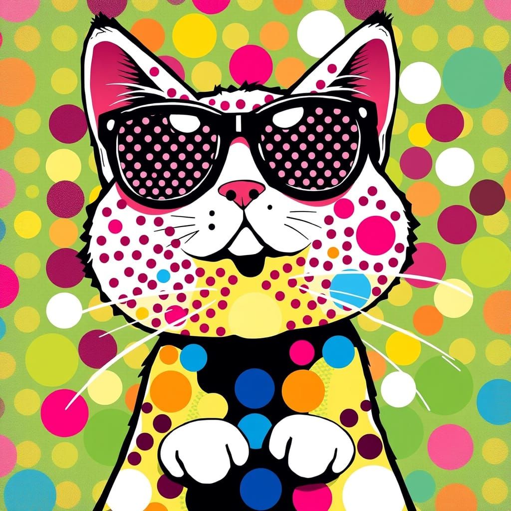 Colorful Polka Dot Pop Art Cat with Sunglasses