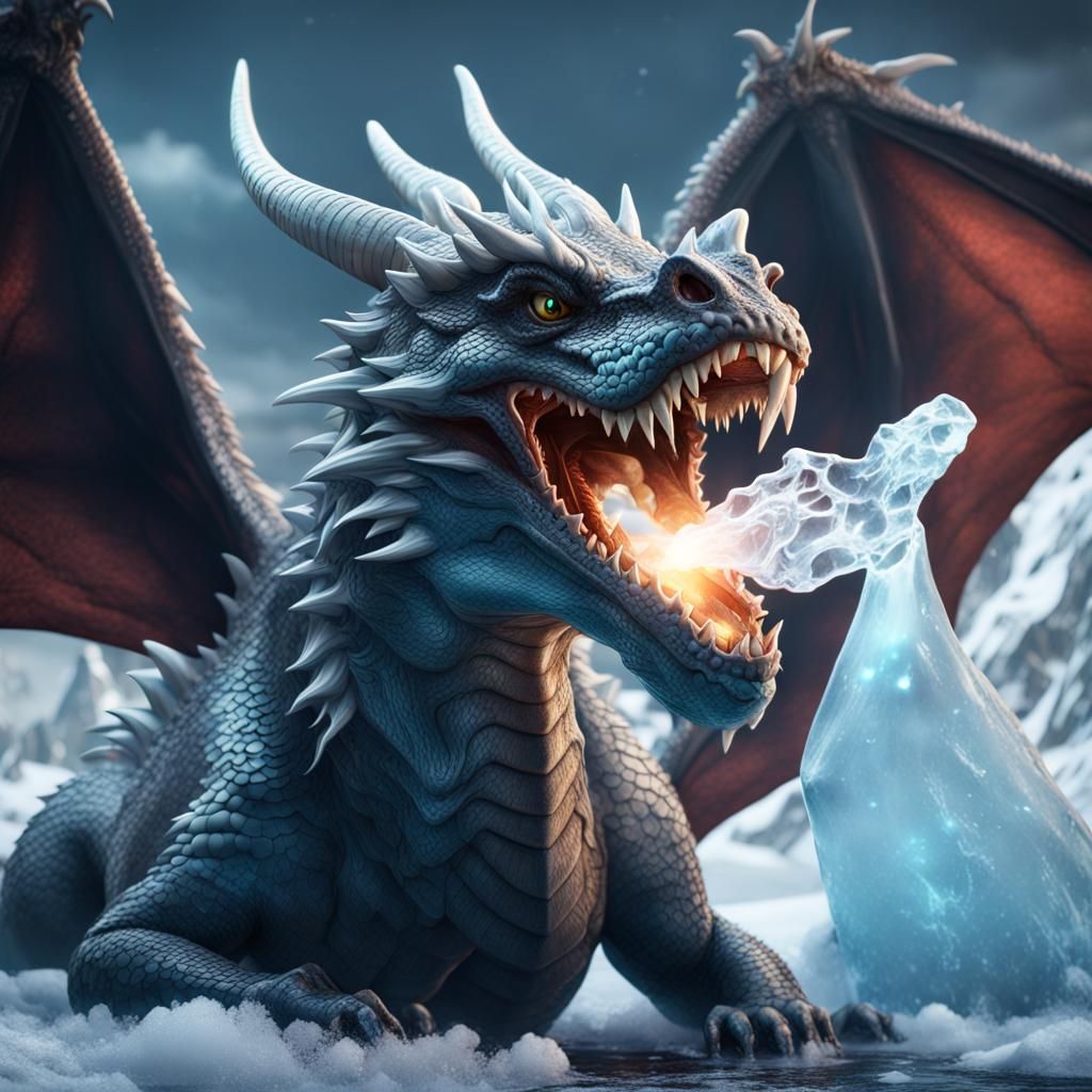 Dragon Exhaling Ice in Detailed Matte Painting