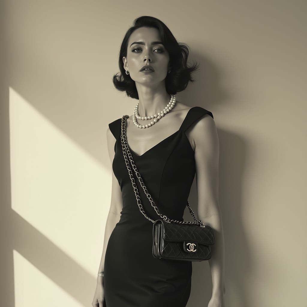Elegant Woman with Chanel Bag in High-Contrast Style