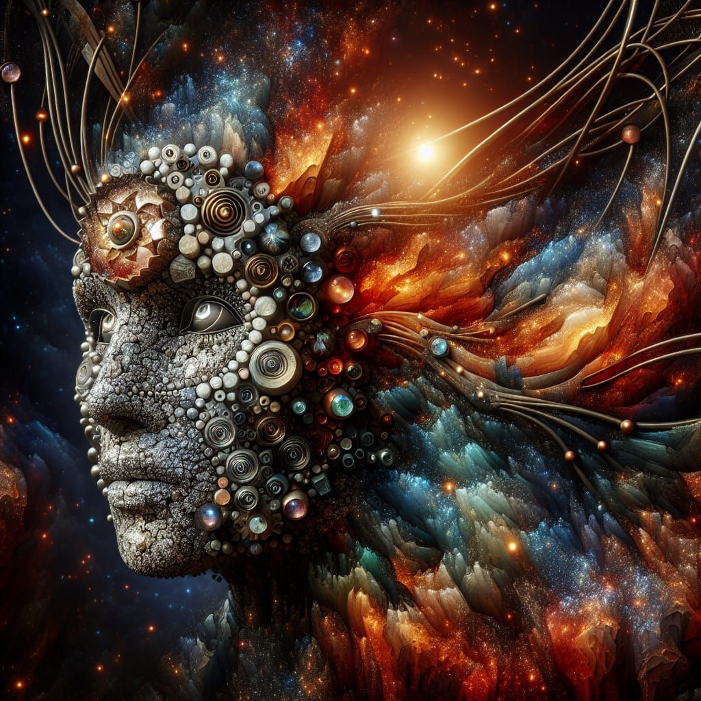 Obsidian Head with Jasper Inclusions, Gem Eyes