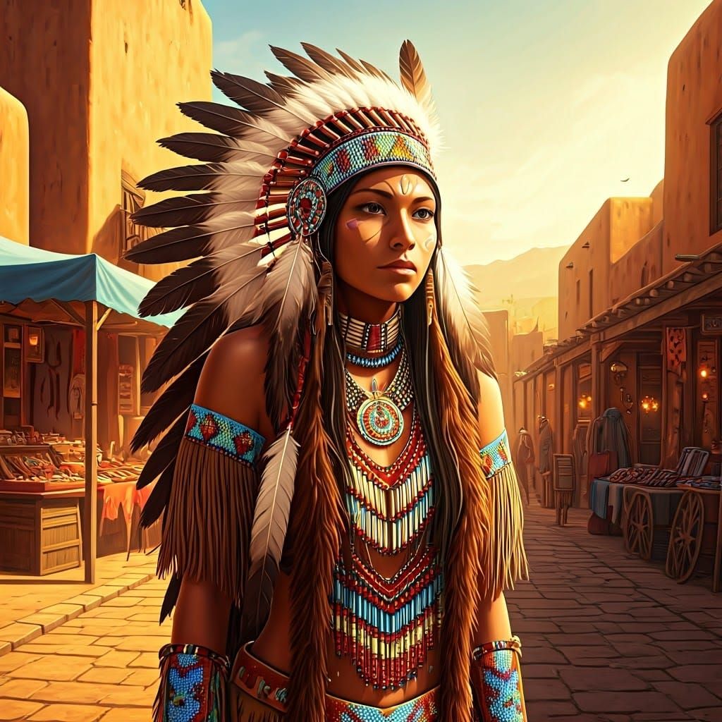 Native American Woman in Anime Watercolor Style