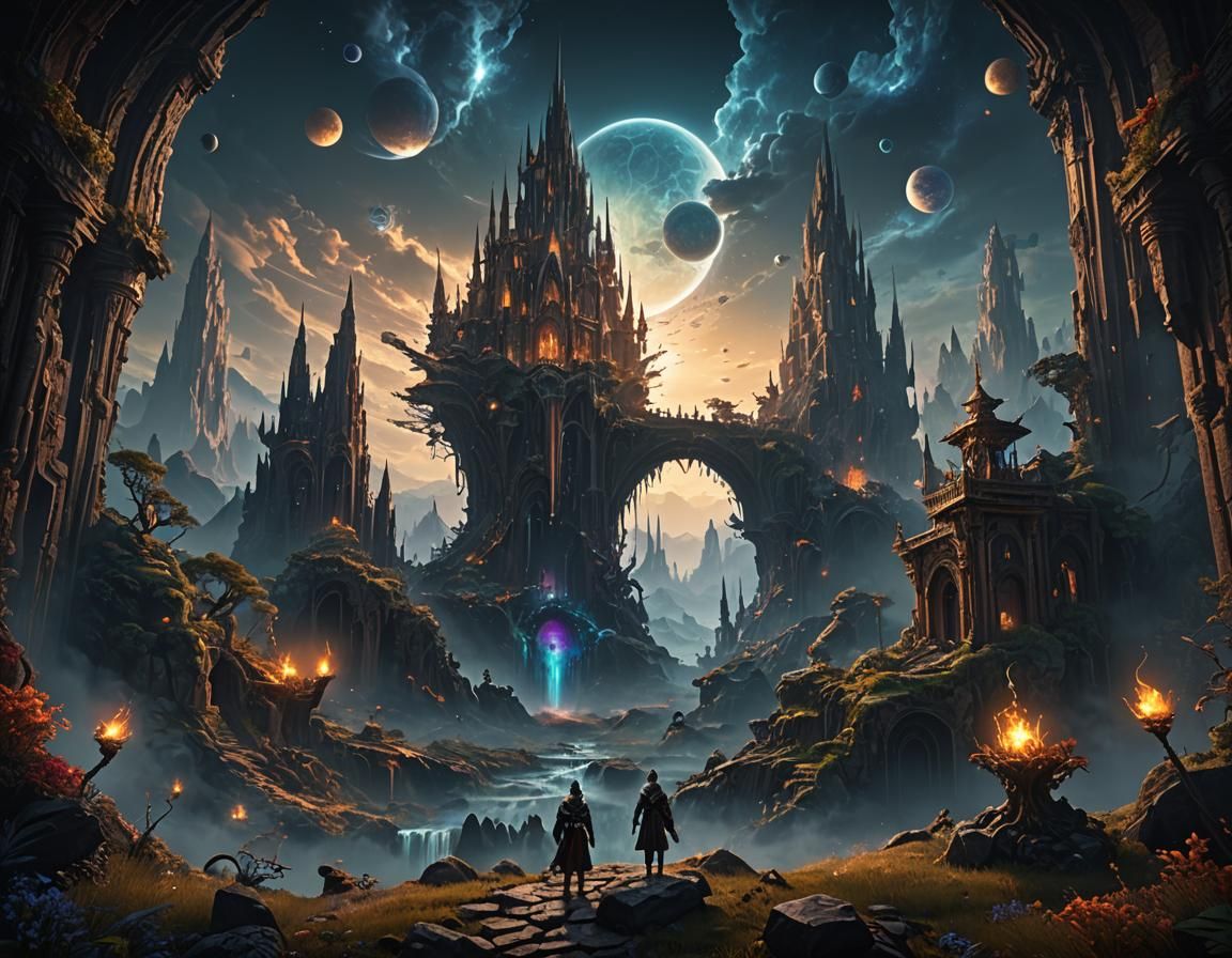 Spiritual Figures Wander a Dark Plane: Matte Painting