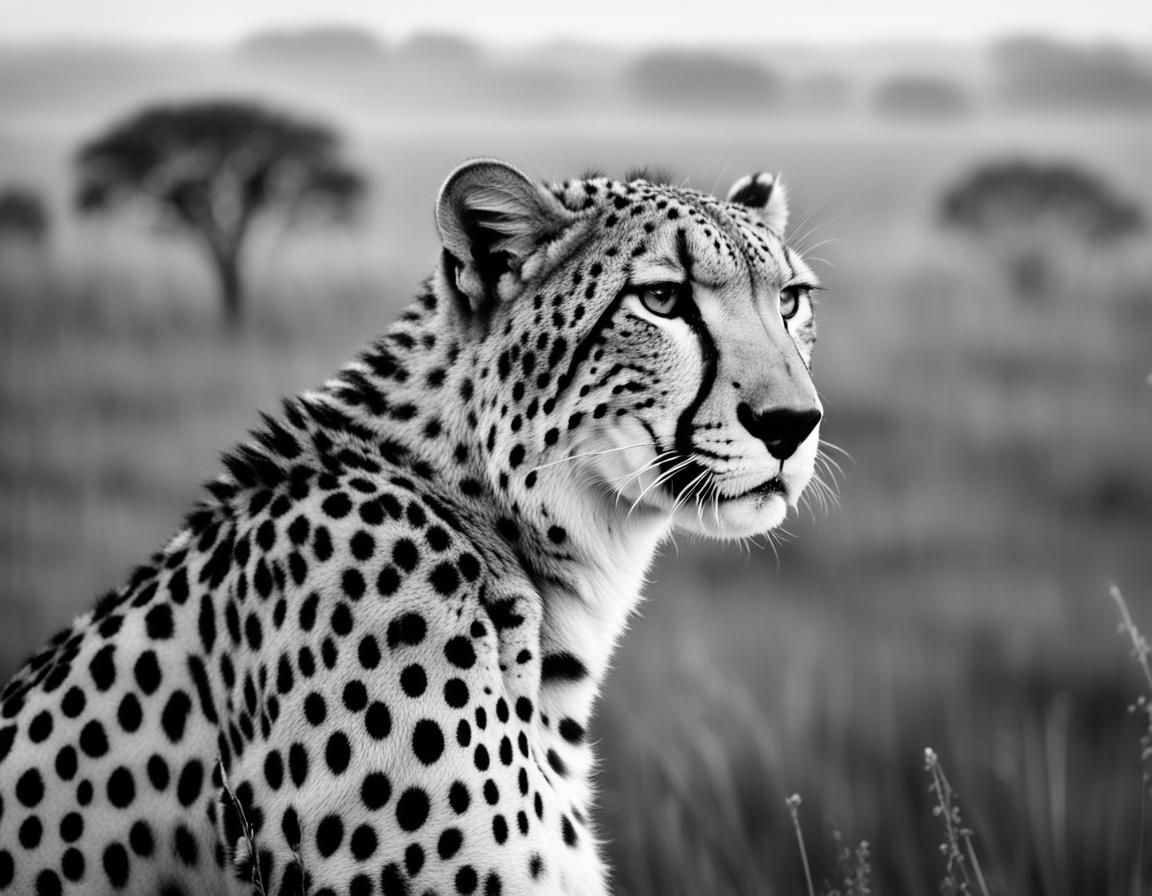 Striking Cheetah Portrait in Black and White