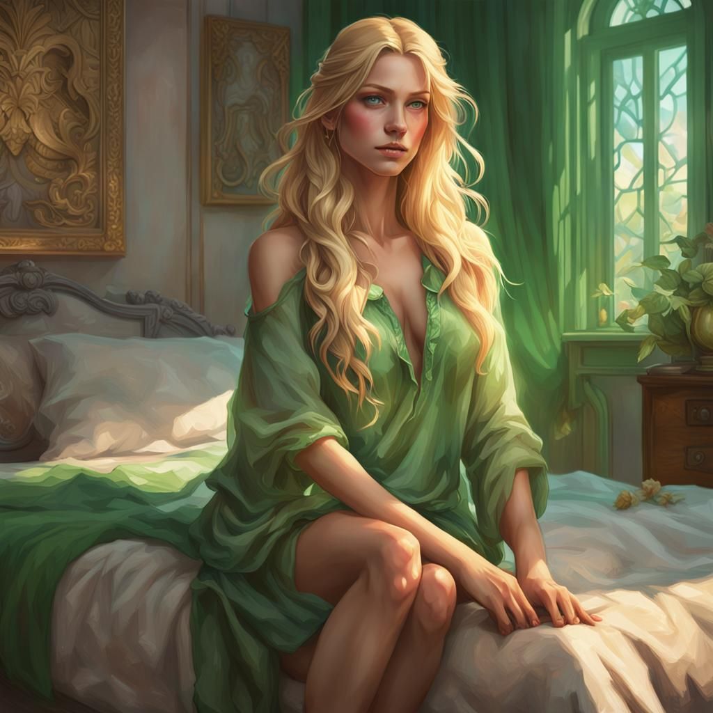 Aphrodite in Bedroom: Hyperdetailed Art Nouveau Portrait