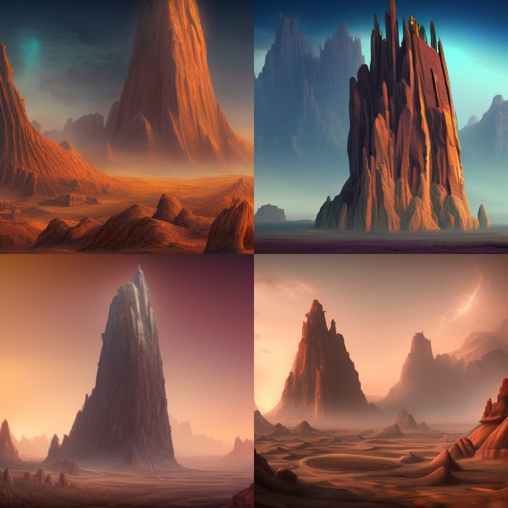 Fantasy Monolith Concept Art in Desert Landscape