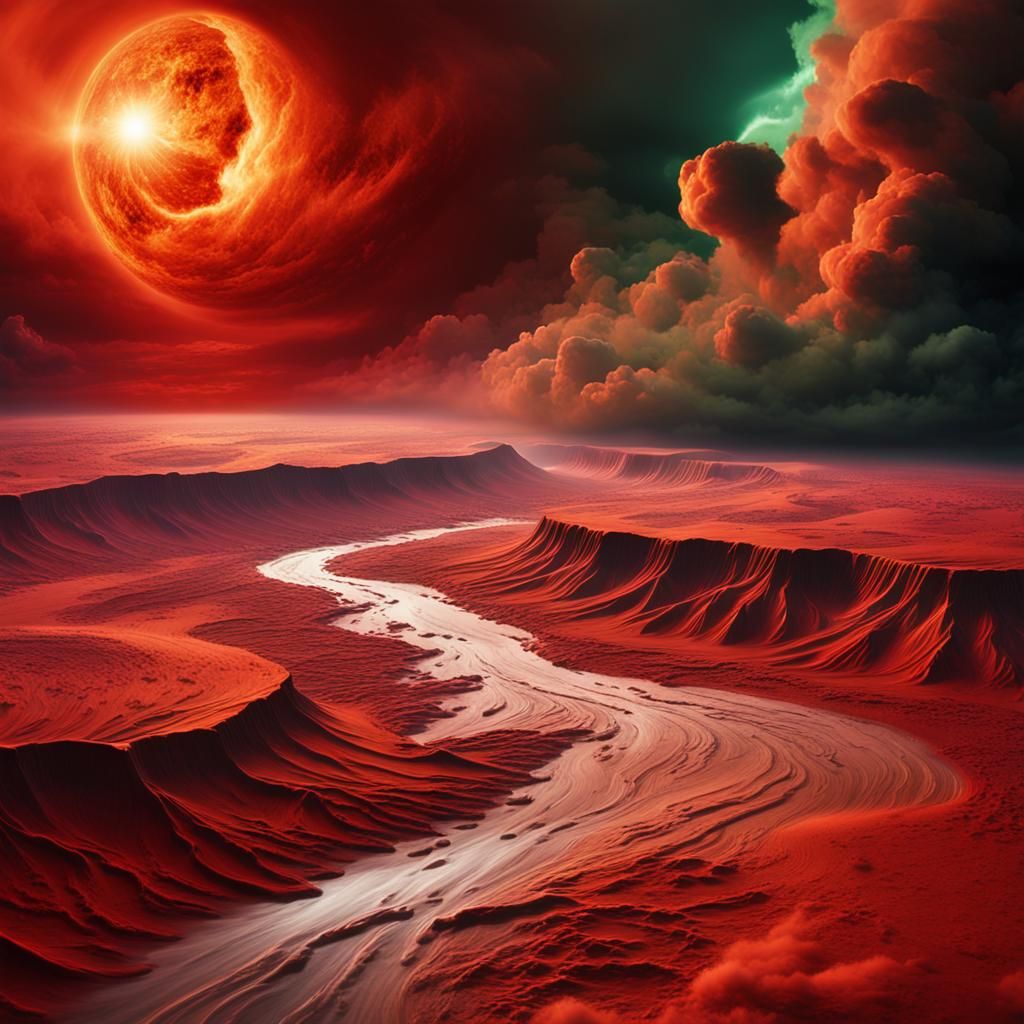 Surreal River Flows Between Earth and Fire Planet