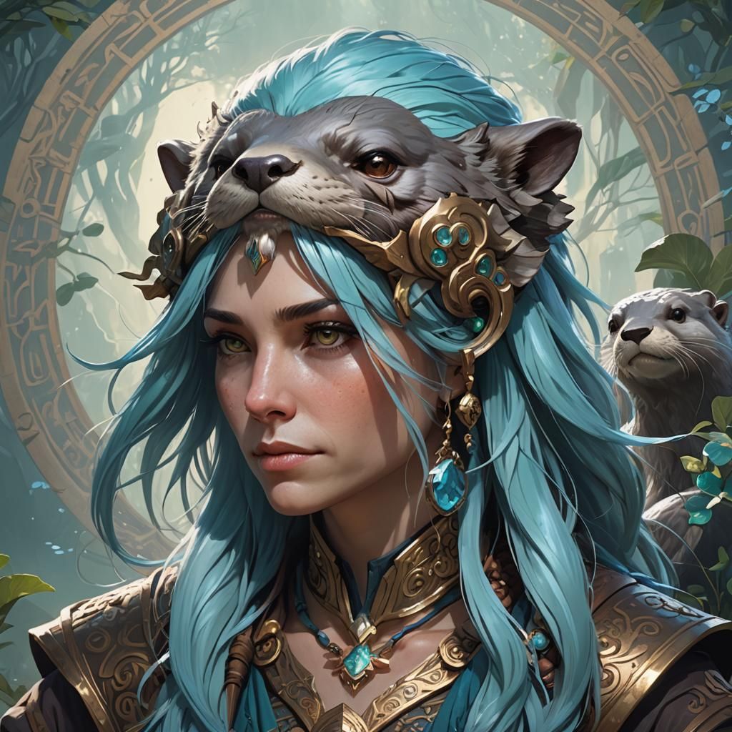 Druid and Otter Portrait in Detailed Digital Art