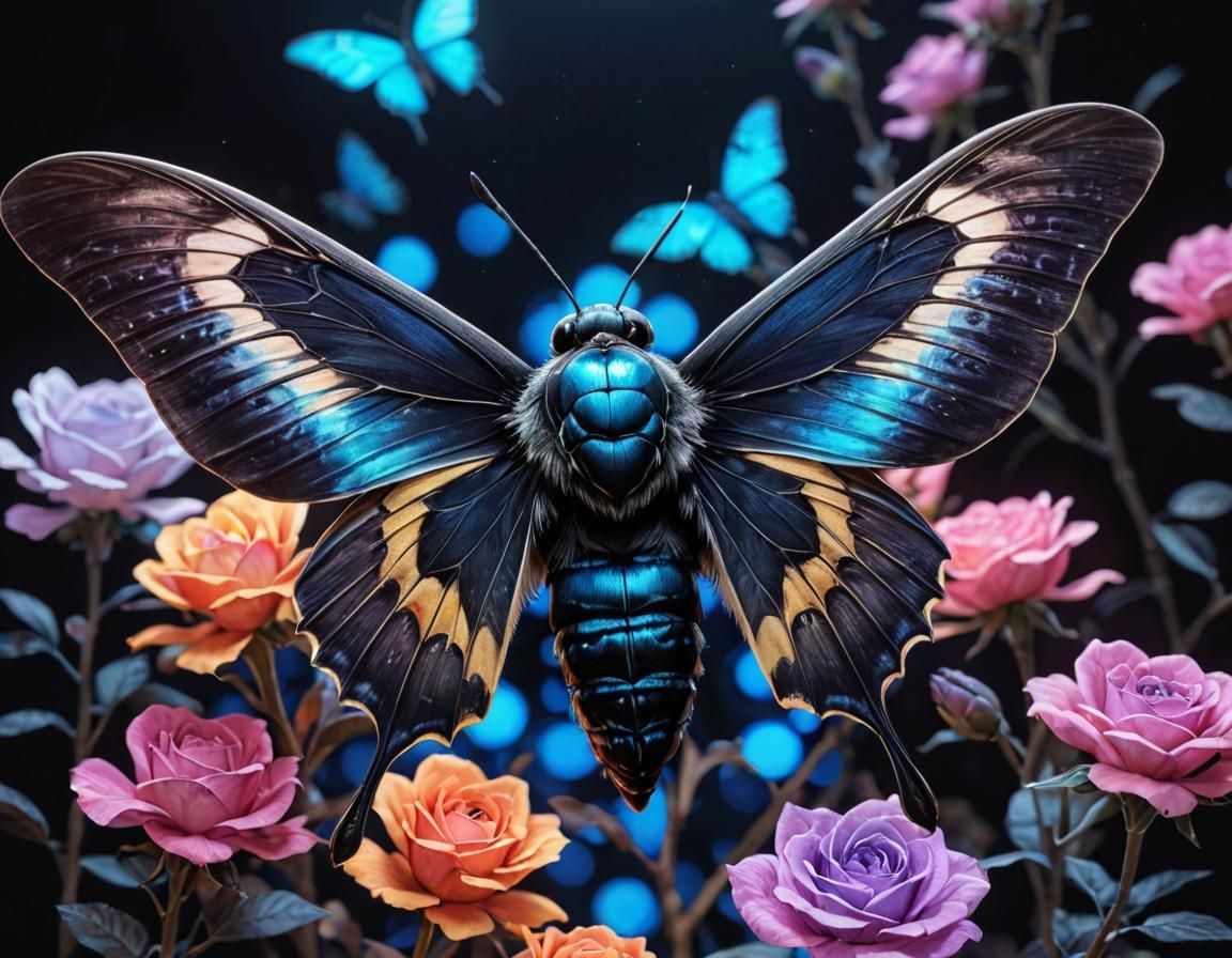 Holographic Deathhead Moth with Neon Highlights