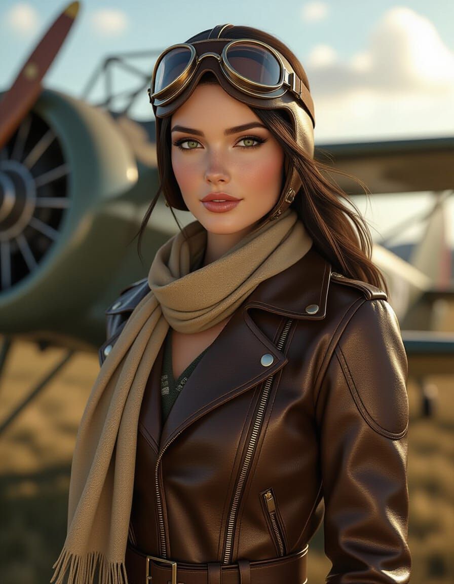 Elf Pilot in Vintage Biplane, Photorealistic Style