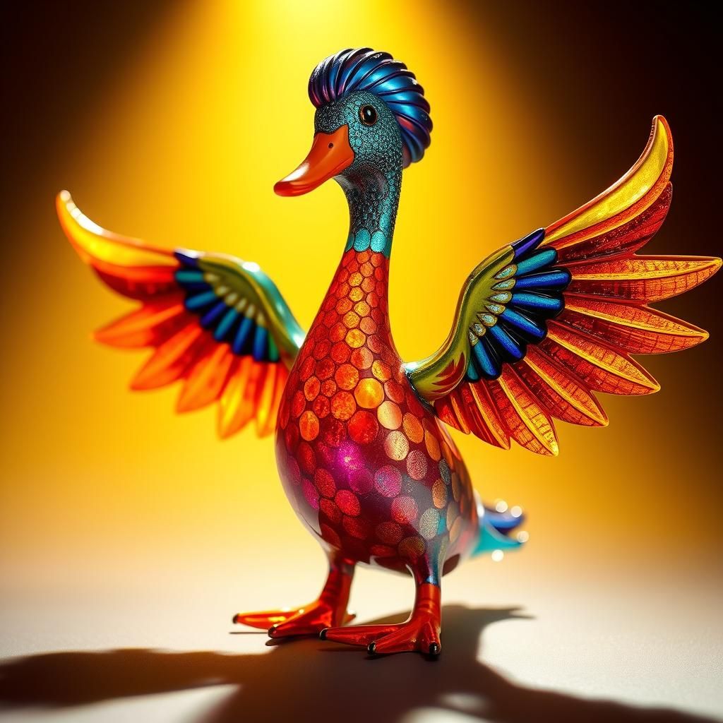Colorful Glass Duck Sculpture in Alebrijes Style