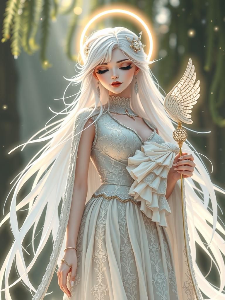 White Angel with Diamond Crown in Art Nouveau Style