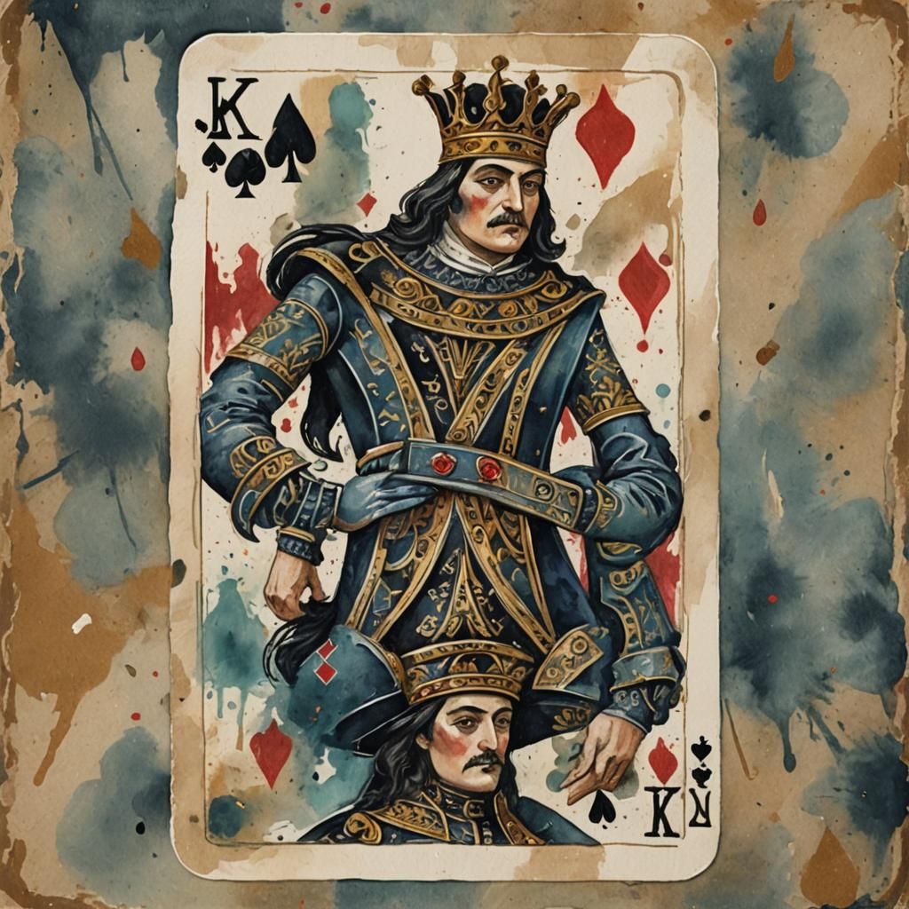 King of Spades Playing Card in Gouache Style
