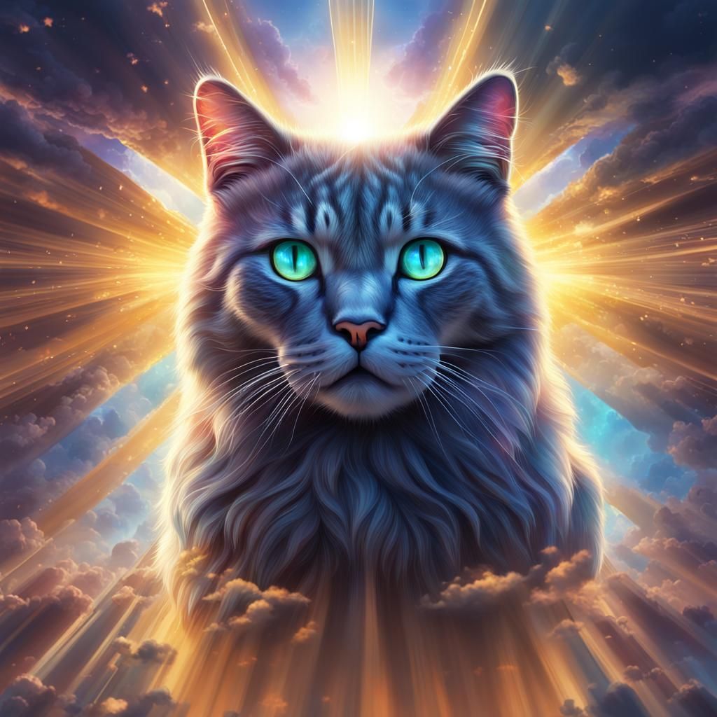 Dark Fantasy Crystal Cat Illustration in Photorealistic Styl...