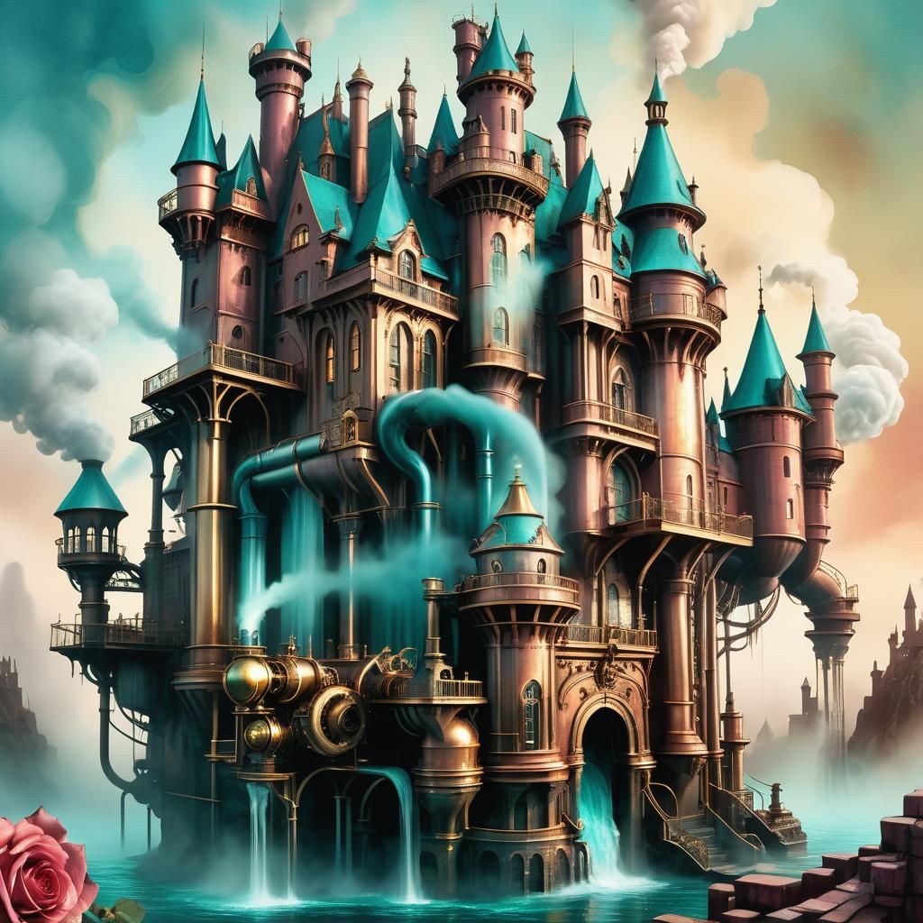 Steampunk Rose Castle with Serpentine Monster