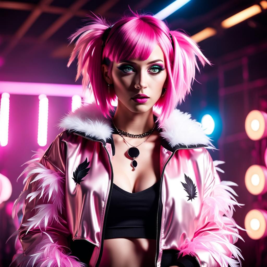 Rave Girl with Pink Hair in Cinematic Lighting