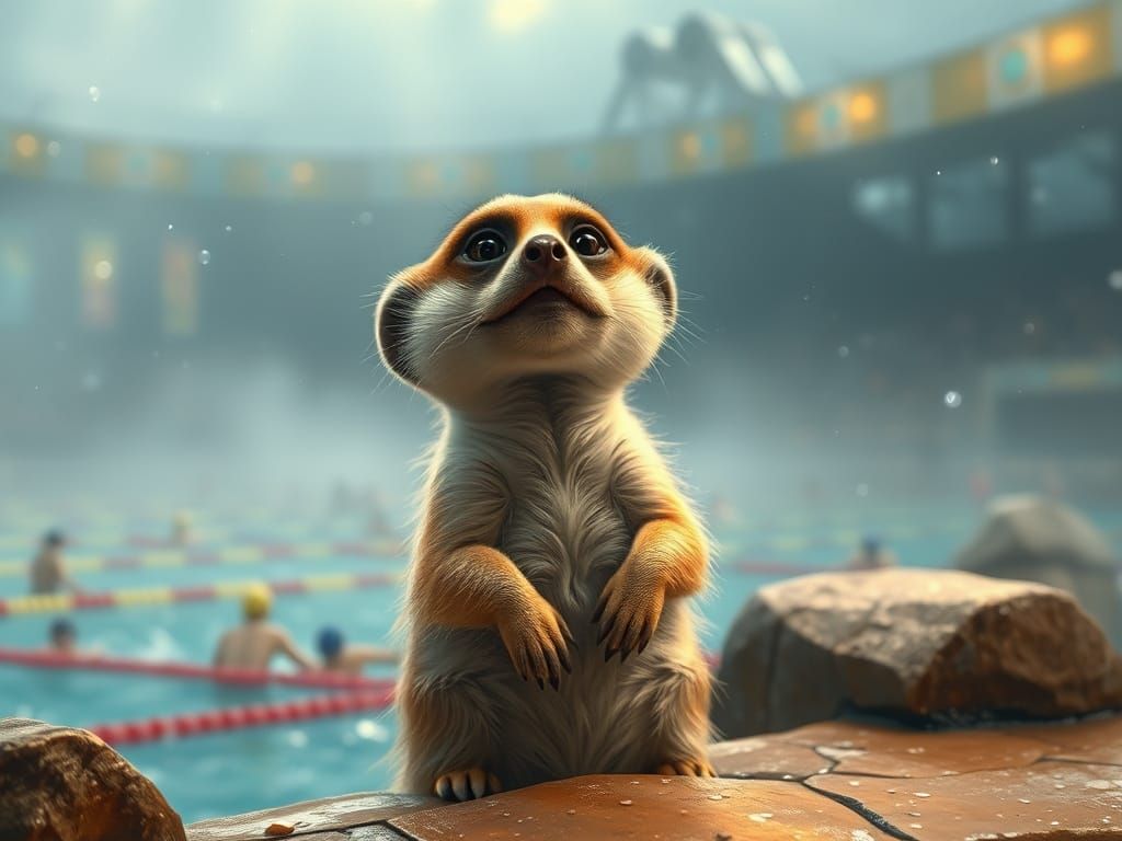 Meerkat Competes in Olympic Swimming Event