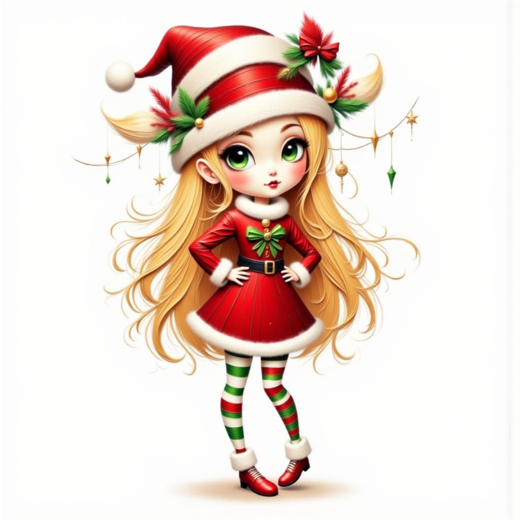 Cute Christmas Girl in Sassy Pose, Disney Cartoon Style