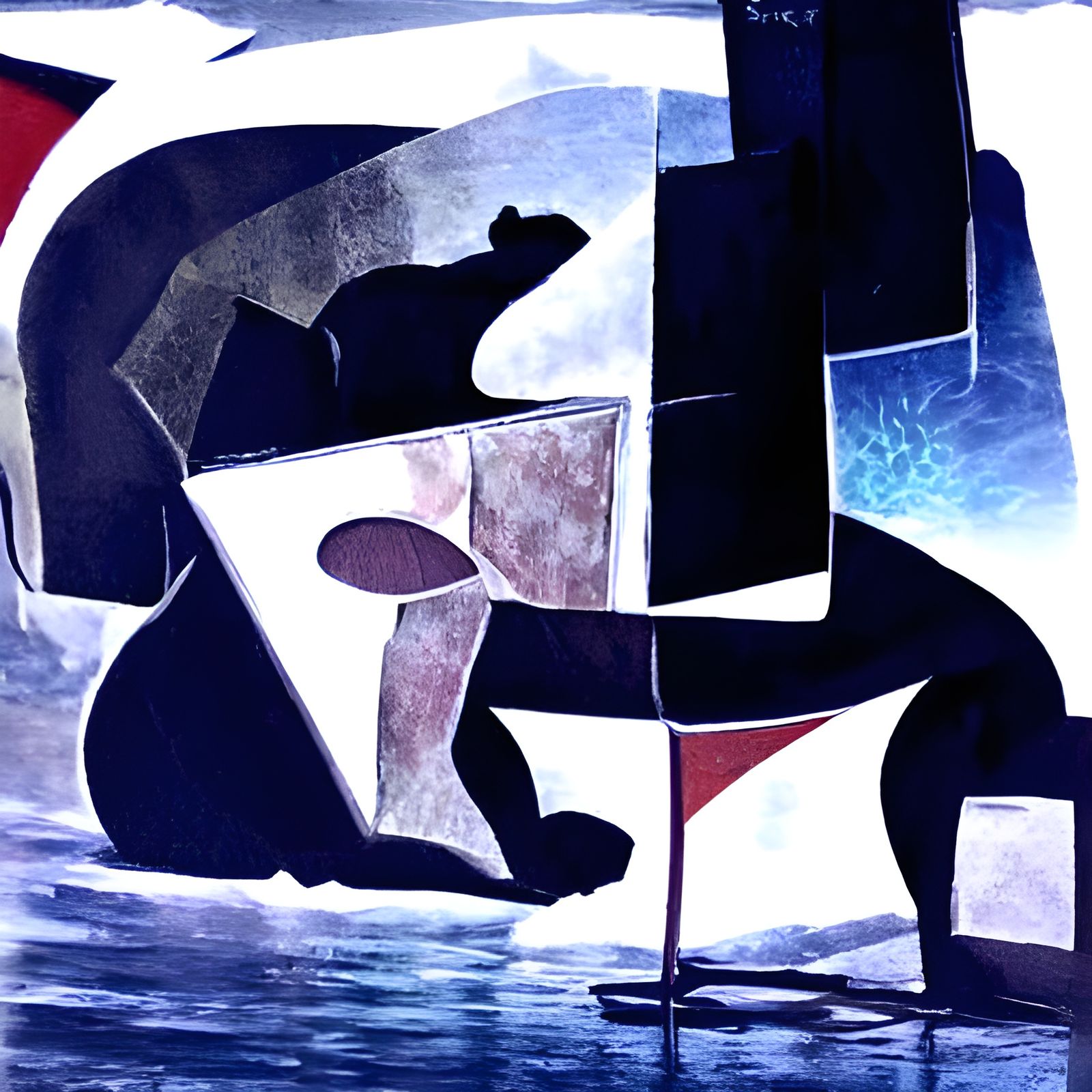 Dancing Bear: Abstract Cubist Lake Scene