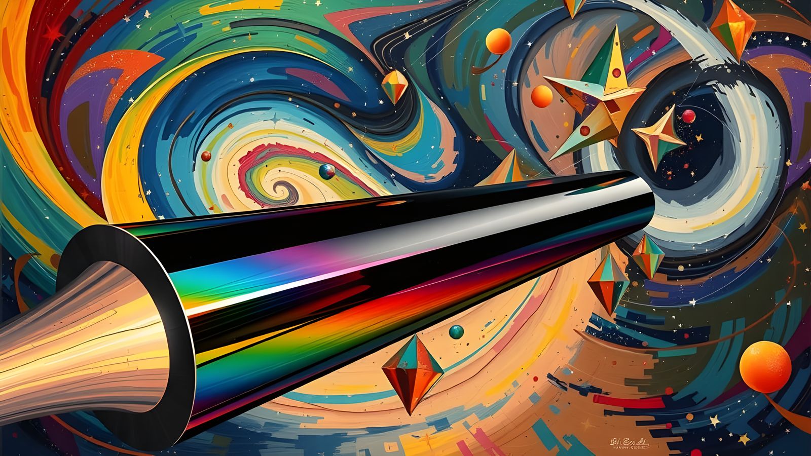 Rainbow Enamel Cylinder with Vortex Stars