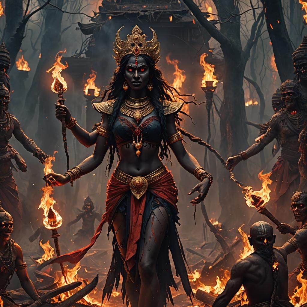 Goddess Kali in a Dark, Horrifying Landscape