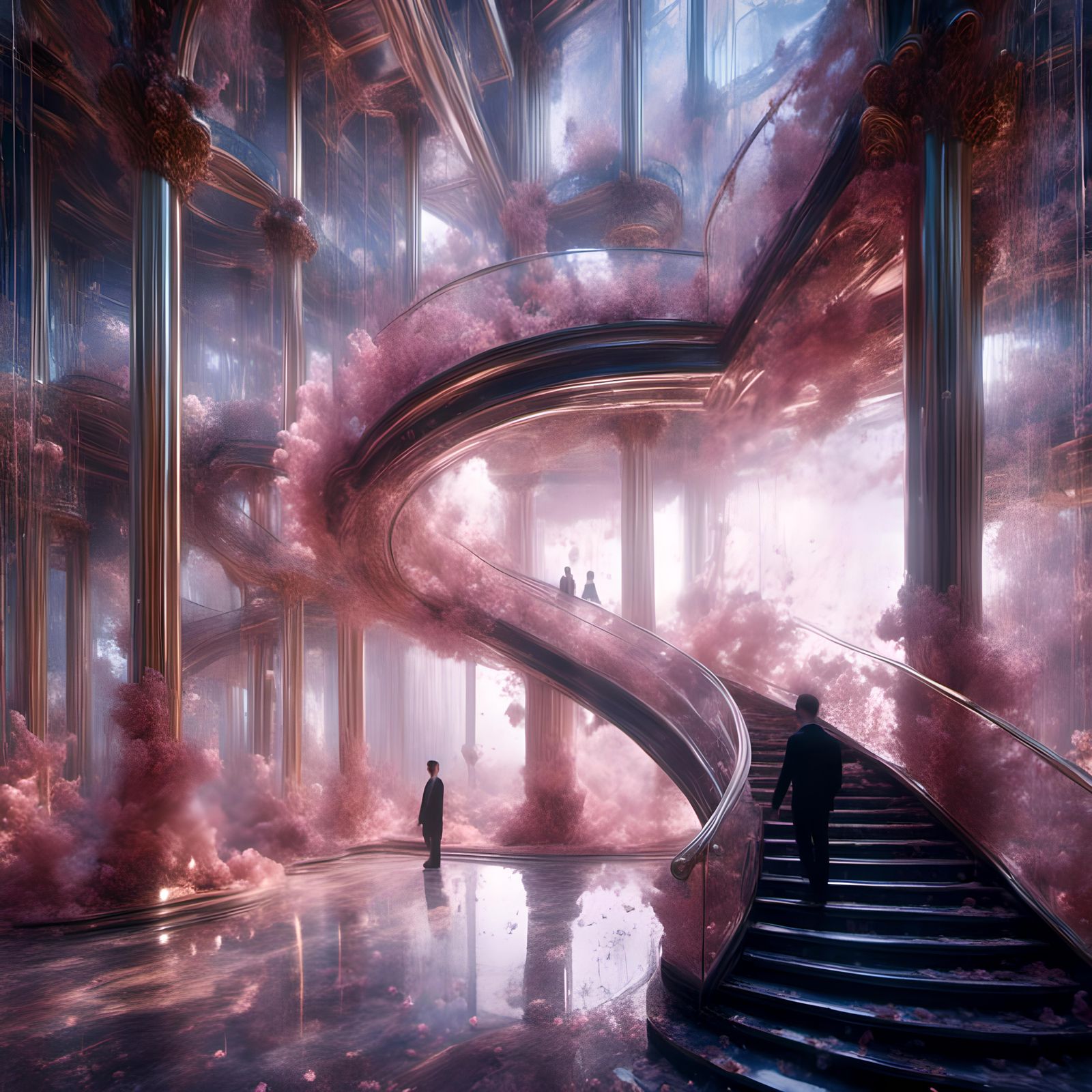 Building with Colliding Stairways in Cinematic Style