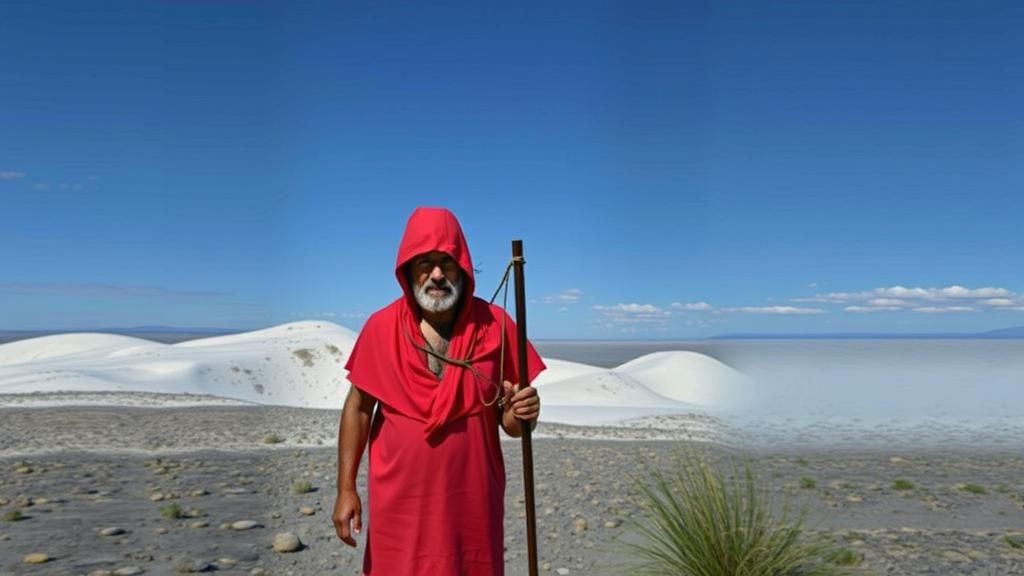 Monk in White Sands: Portrait in Atmospheric Style