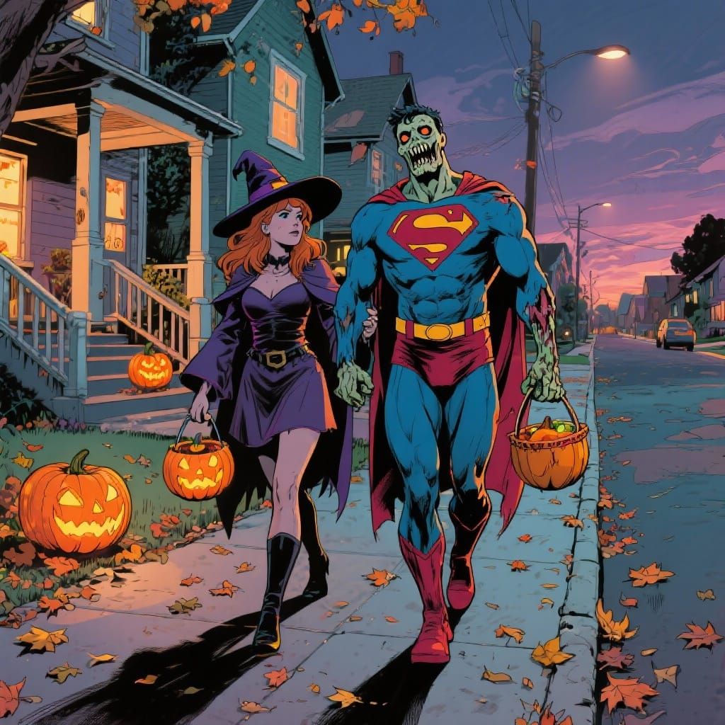 Comic Style: Witch Clark & Zombie Superman Trick-or-Treating