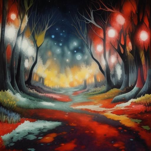 Moonlit Arabesque Forest in Alcohol Ink Style