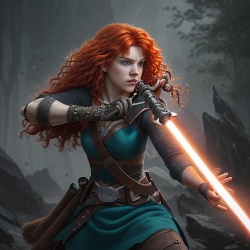 Hyperrealistic Merida from Brave with Lightsaber