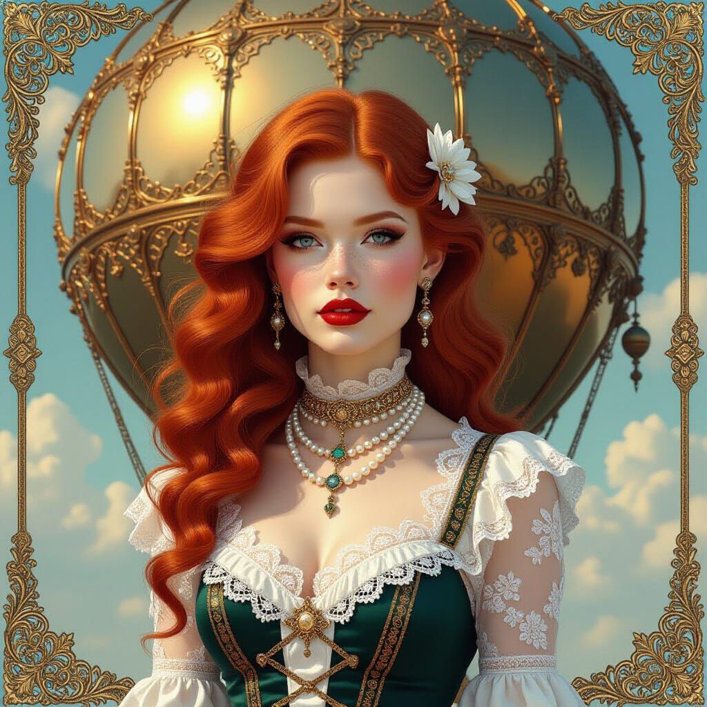 Baroque Model with Steampunk Air Balloon