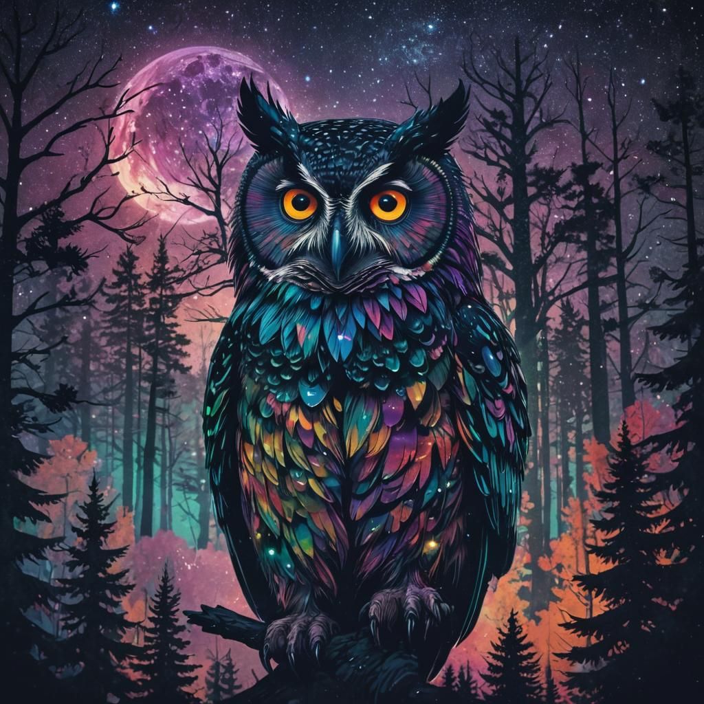 Owl Silhouette in Candy Art Style