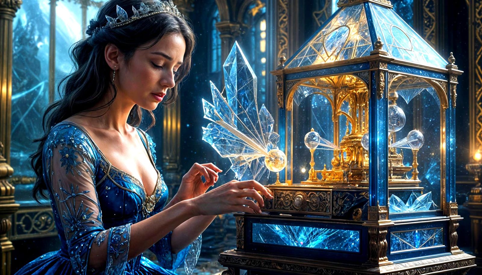 Crystal Palace in Nebula Sky with Celestial Music Box