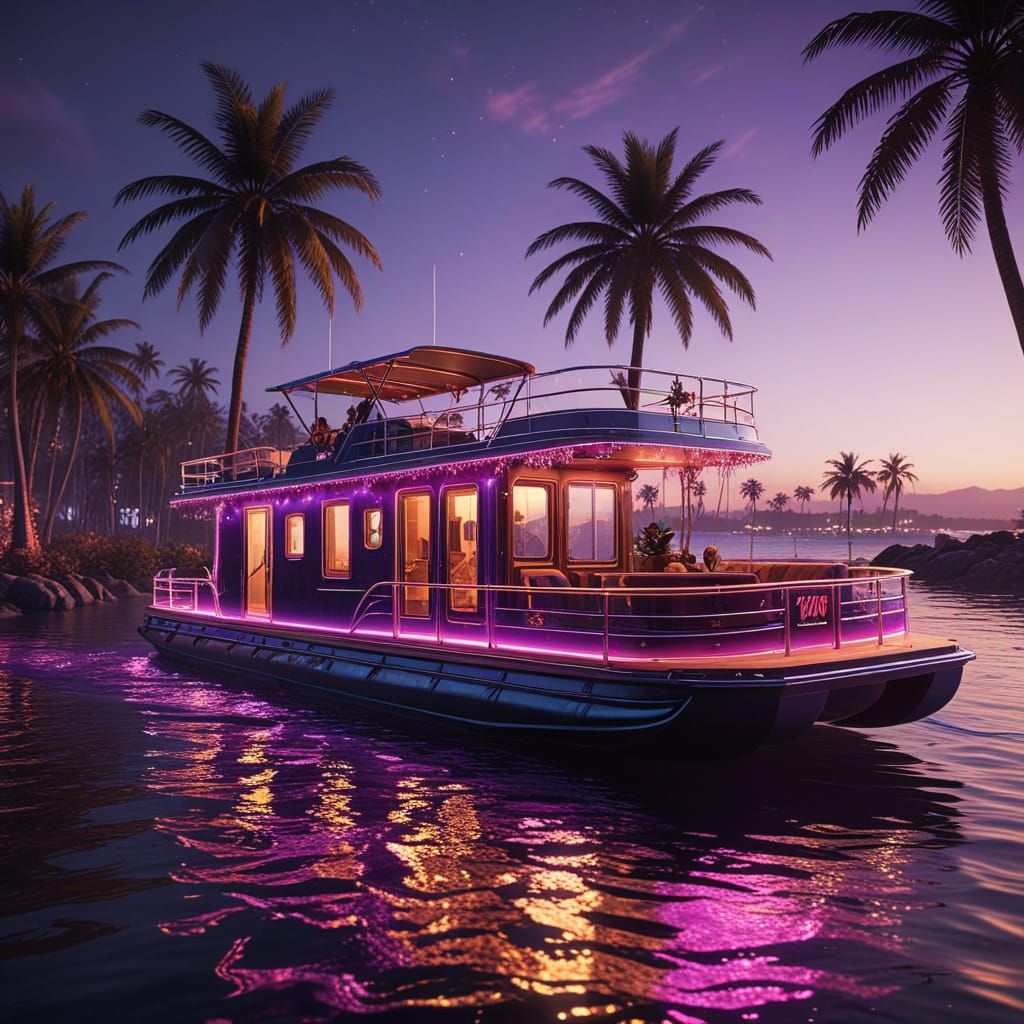 Party Barge Boat at Sunset in Digital Art
