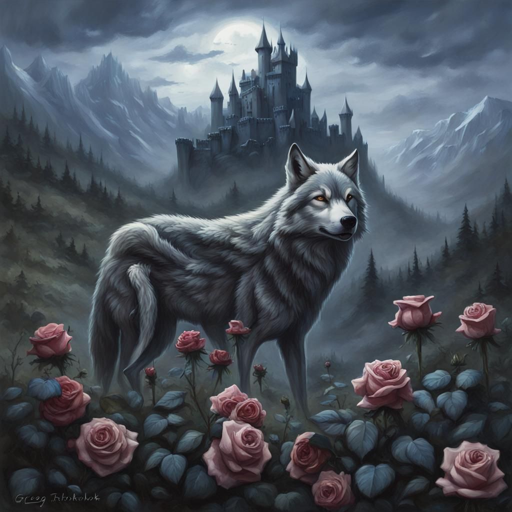 Wolf Pack in Mountains with Gothic Castle