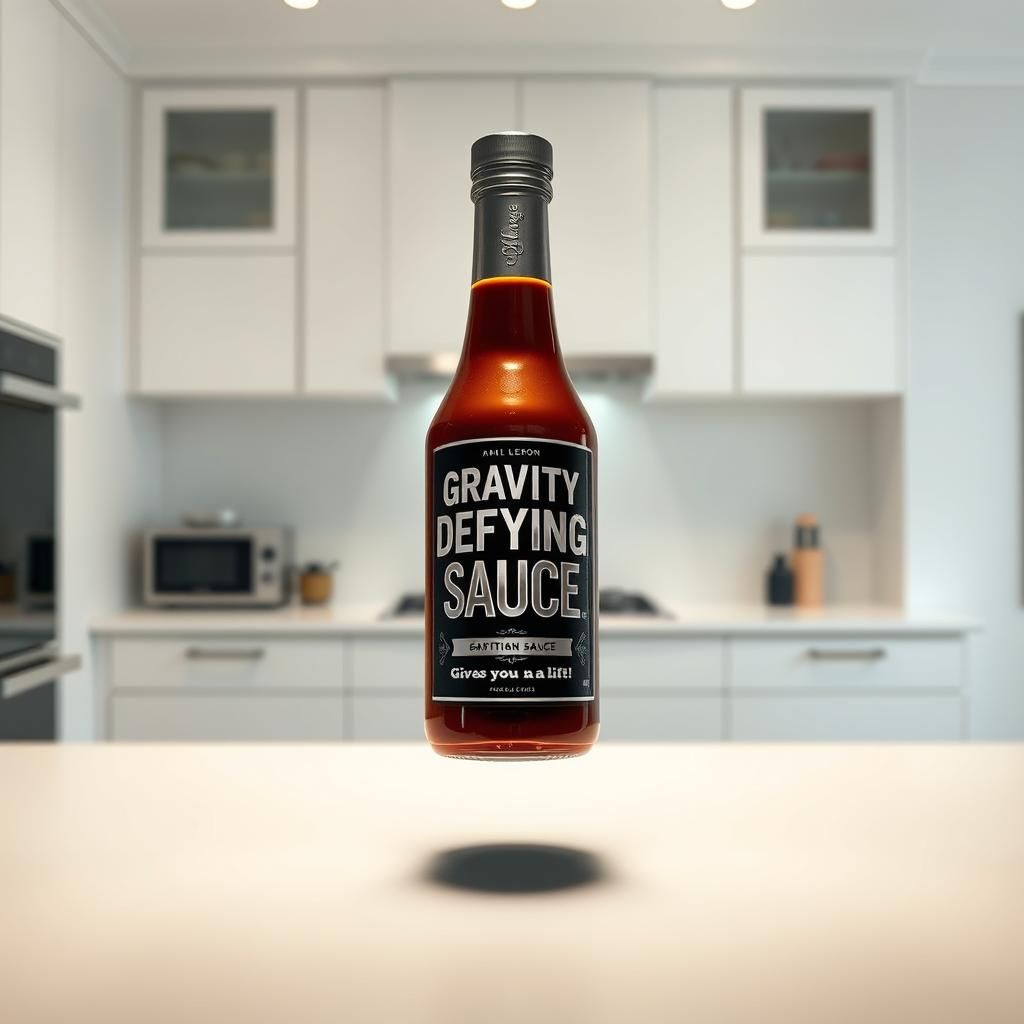 Gravity Defying Sauce: Modern Bottle in Cinematic Style