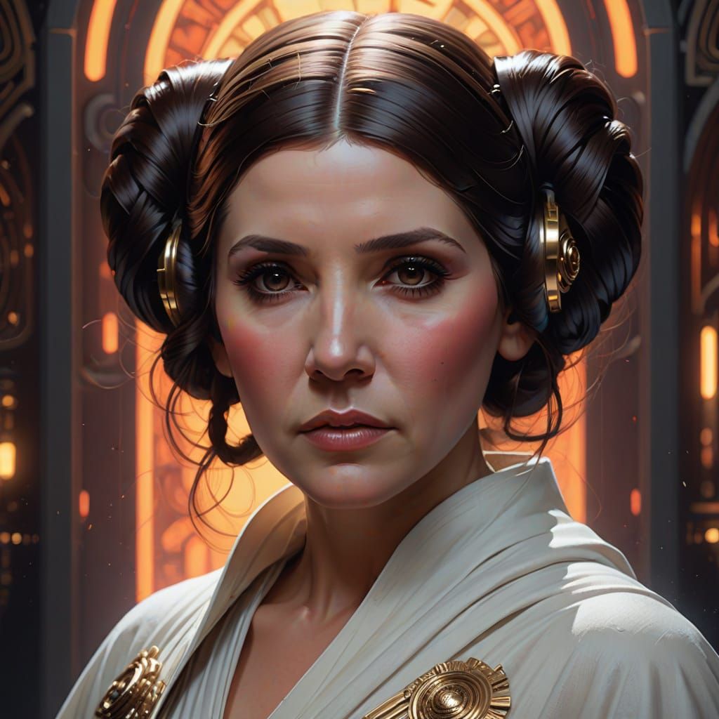 Ethereal Princess Leia Portrait in Vibrant Triadic Colors