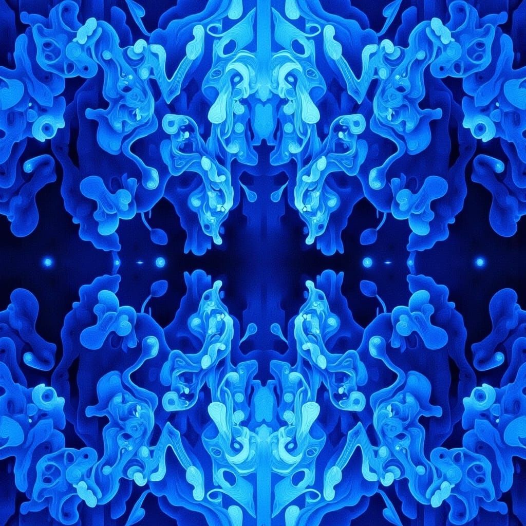 Symmetrical Abstract Biomorphic Forms in Indigo