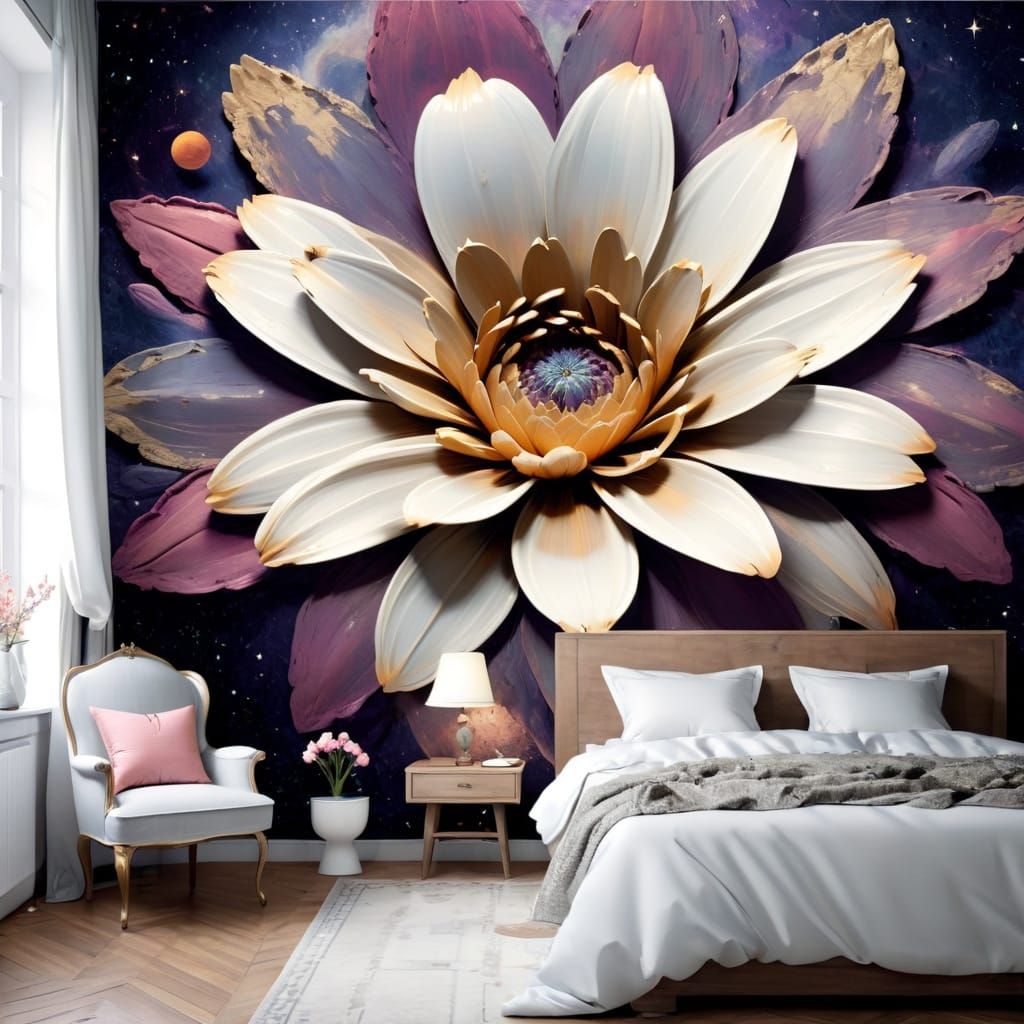 Cosmic Bloom in Vibrant Vintage Surrealism