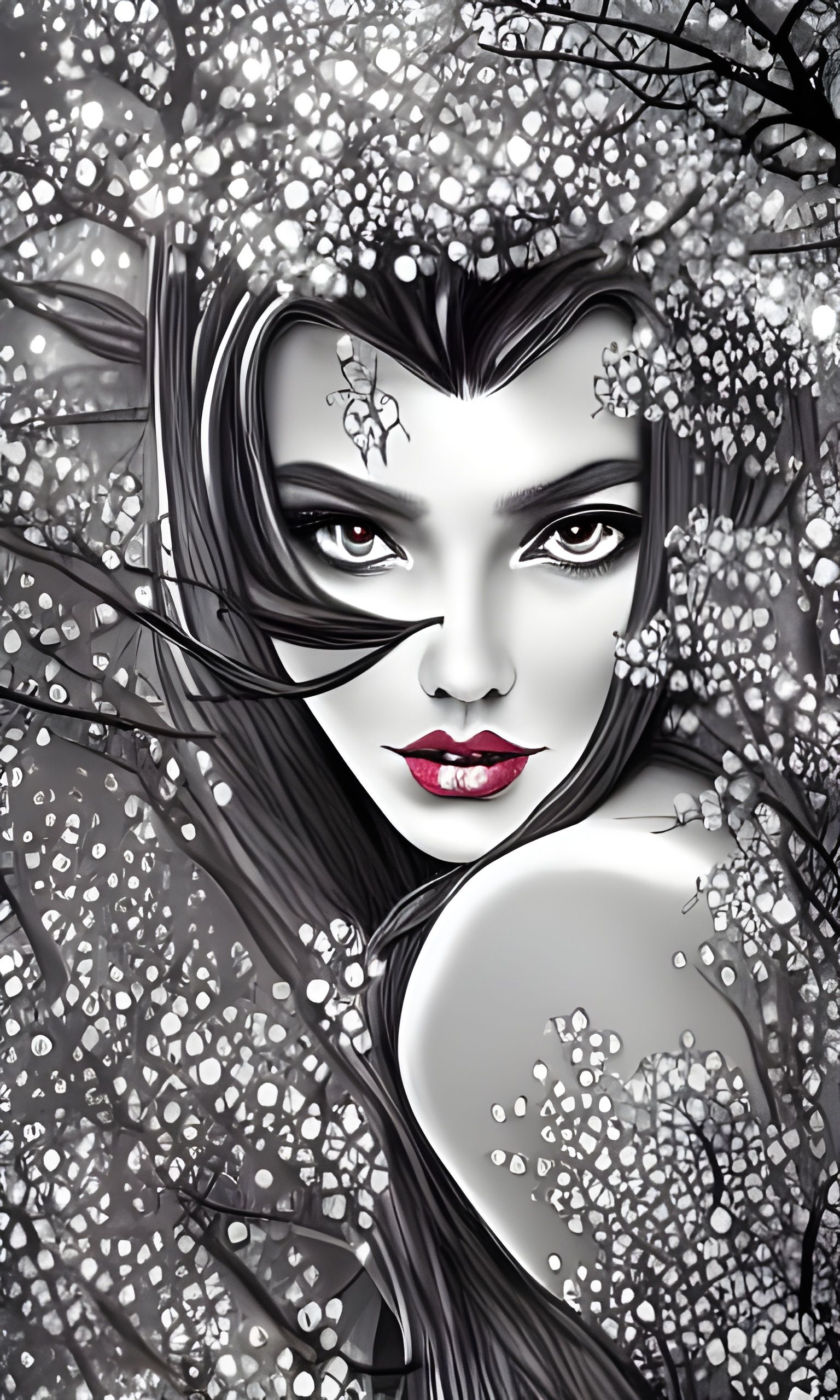 Evil Snow Princess in Film Noir Ink Painting