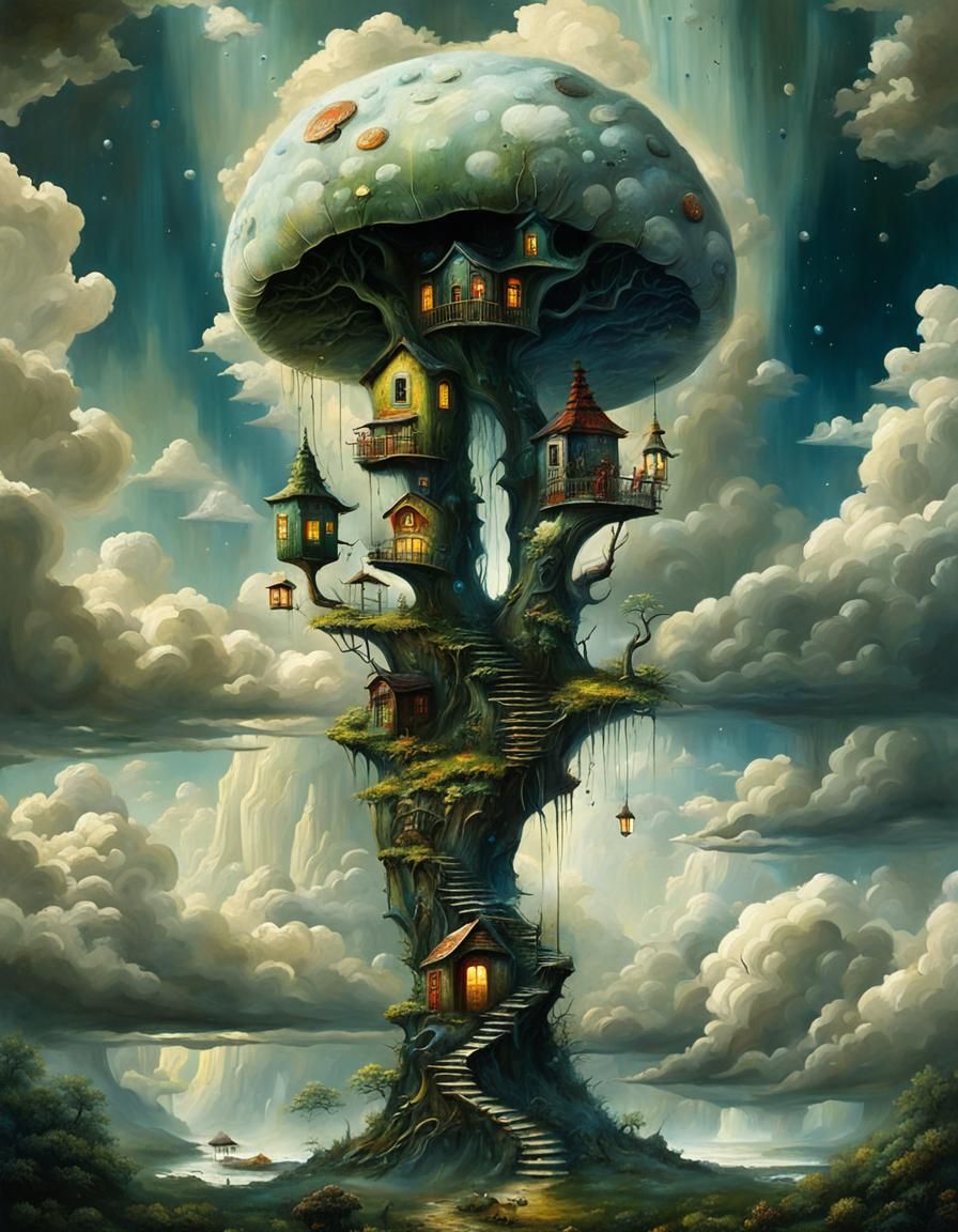 Mushroom Stargate in Surreal Impasto Style